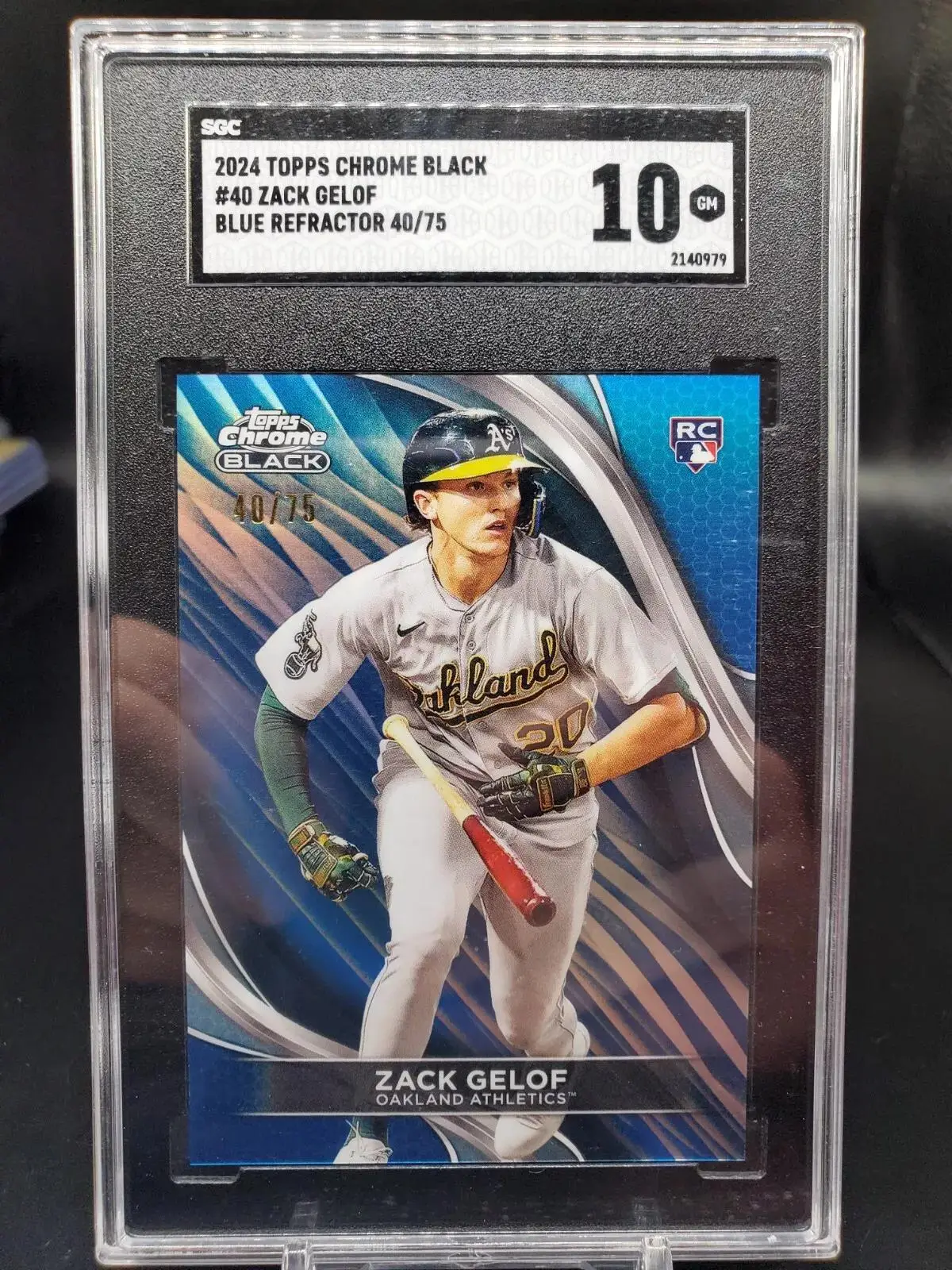 Zack Gelof 2024 Topps Chrome Black Blue Refractor /75 RC Oakland Athletics 40 SGC 10