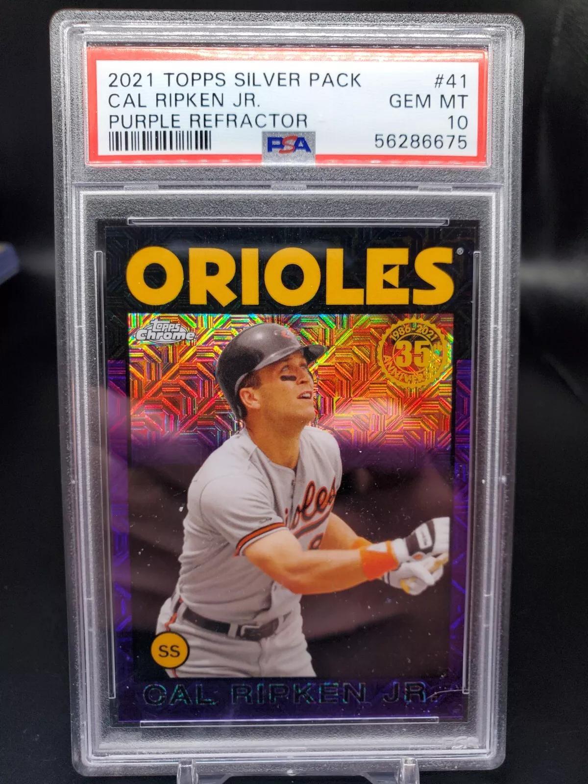 Cal Ripken Jr 2021 Topps Silver Pack Purple Refractor /75 Baltimore Orioles 86BC-41 PSA 10