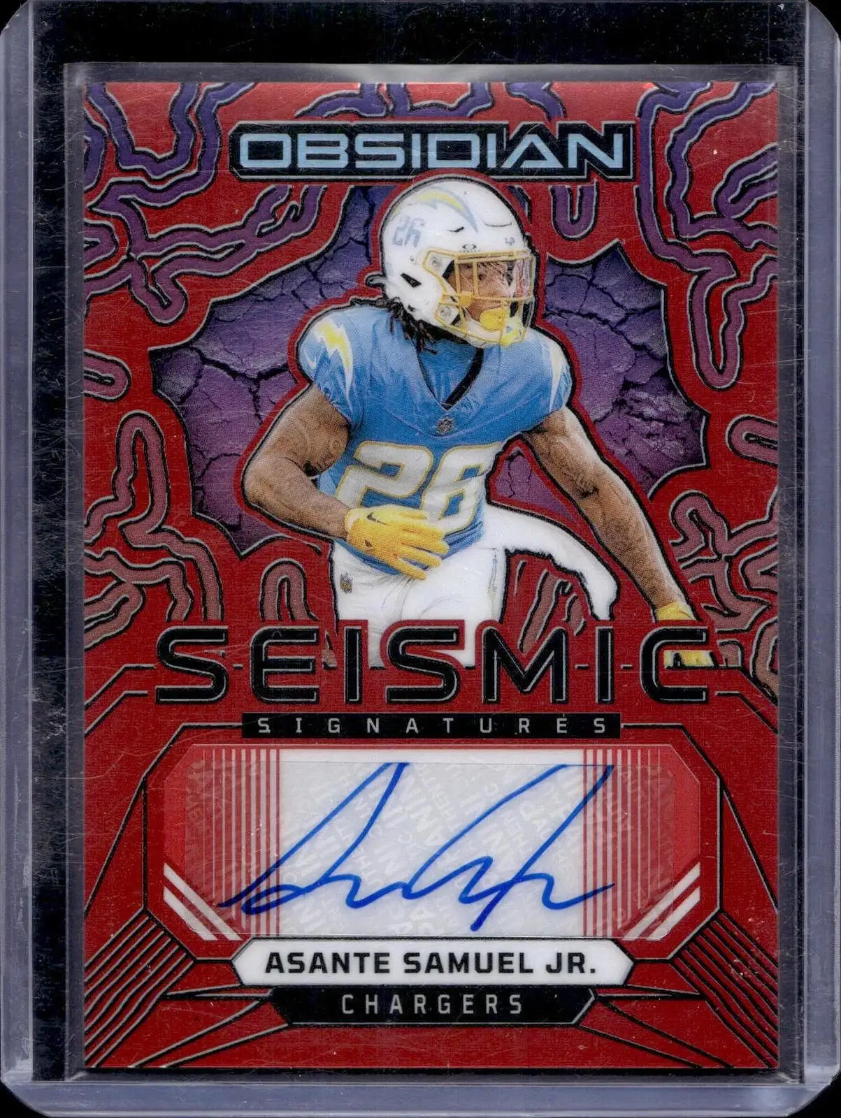 Asante Samuel Jr 2024 Panini Obsidian Seismic Red /75 Auto Los Angeles Chargers SS-ASJ